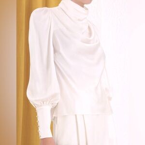 SOLD • Zimmermann Silk Cowl Blouse in Pearl